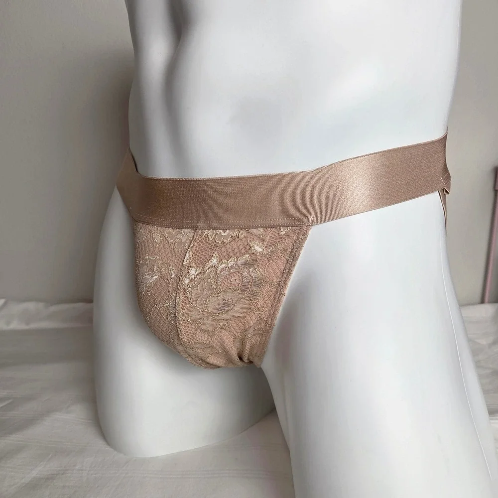 Cosabella Men's Luxury Italian Metallic Lace Jockstrap Camel Gold M